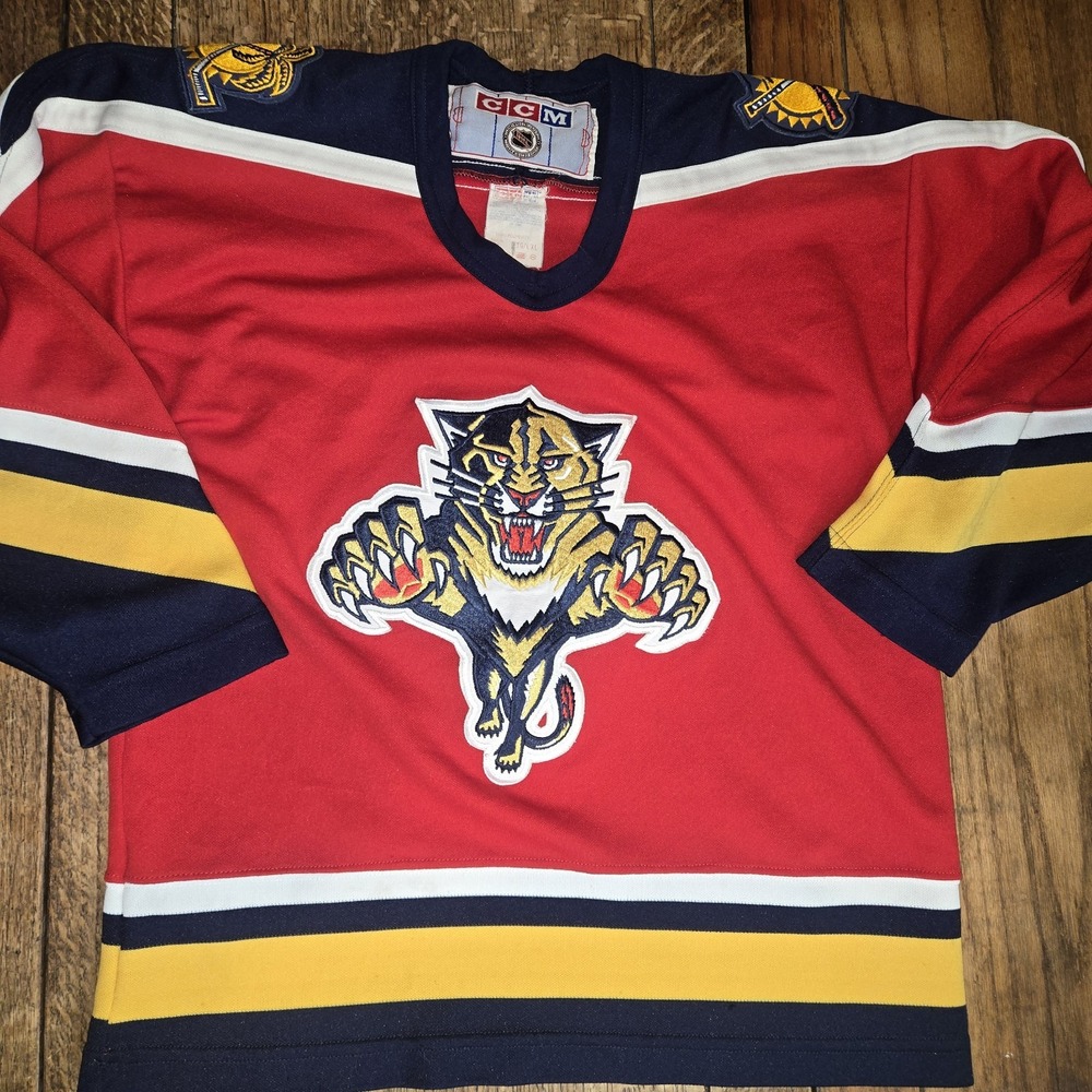 Vintage Y2k Florida Panters Kids Jersey Ccm Youth Xl Autographed Red Embroidered